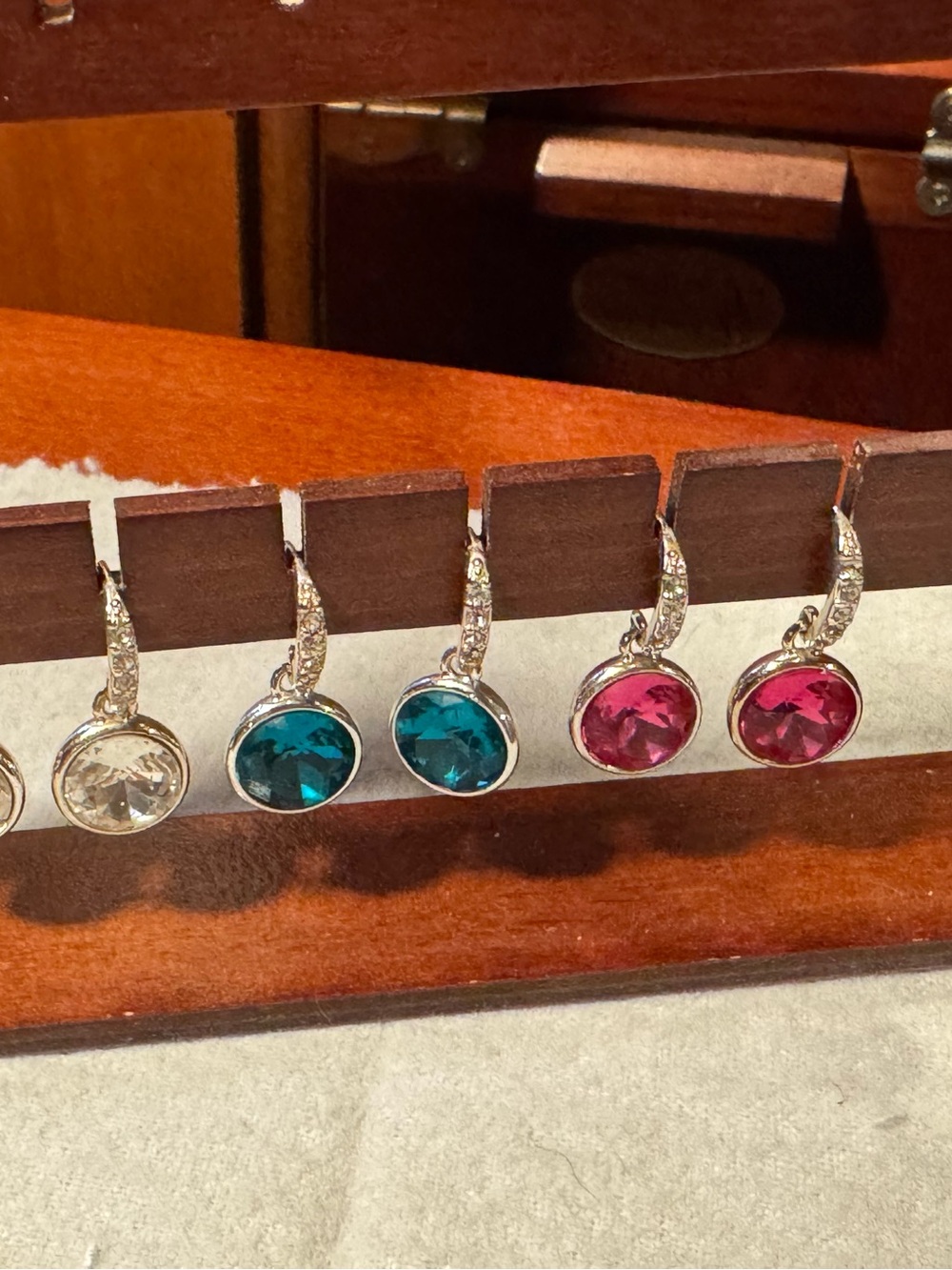 Joan Rivers Teal ,Pink, Crystal drop Earrings with Sparkling Hooks - Woman - Picture 2 of 6